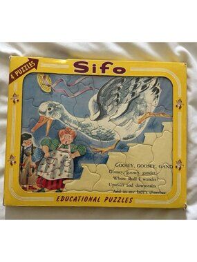 Vntg 1956 SIFO Fiberboard Inlay Puzzles FOUR in Original Box Nursery Rhyme 9Z1